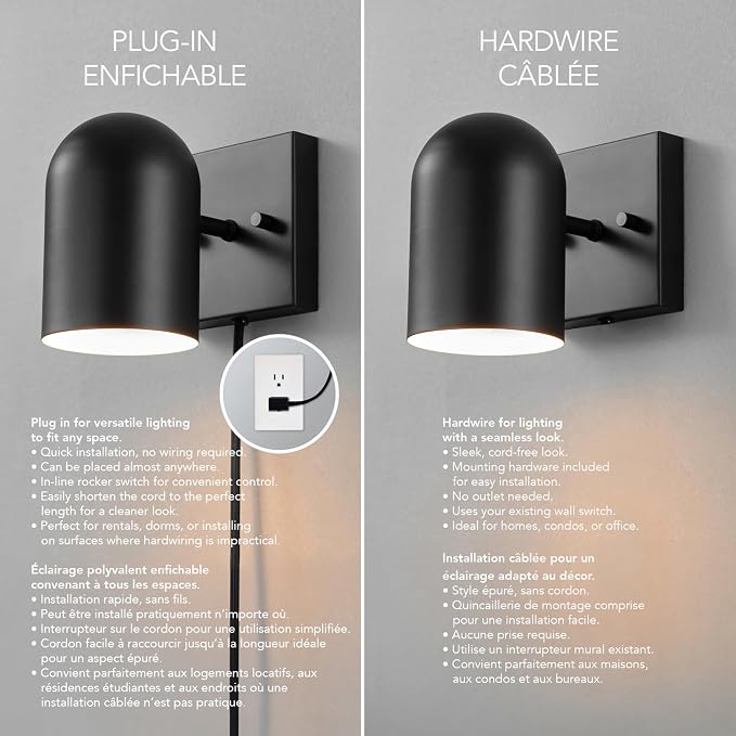 Globe Electric 65000098 1-Light Plug-in or Hardwire Wall Sconce, Matte Black - Image 11