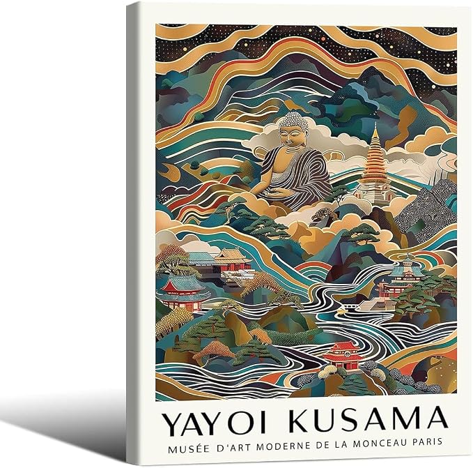 Yayoi Kusama Framed Wall Art Vintage Japanese Poster 11X14 in Abstract Buddha by Heltrappe