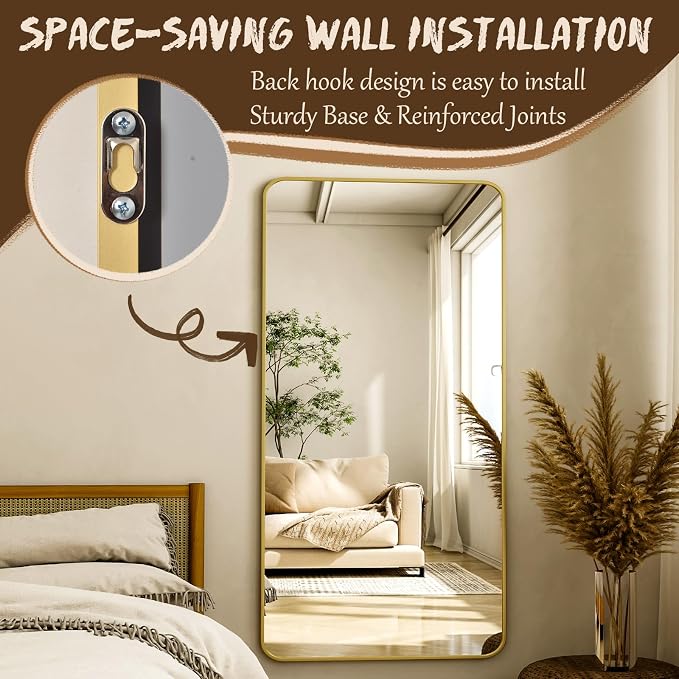 XRAMFY 76"x34" Floor Full Length Mirror Standing Full Body Rounded Corner - Image 6