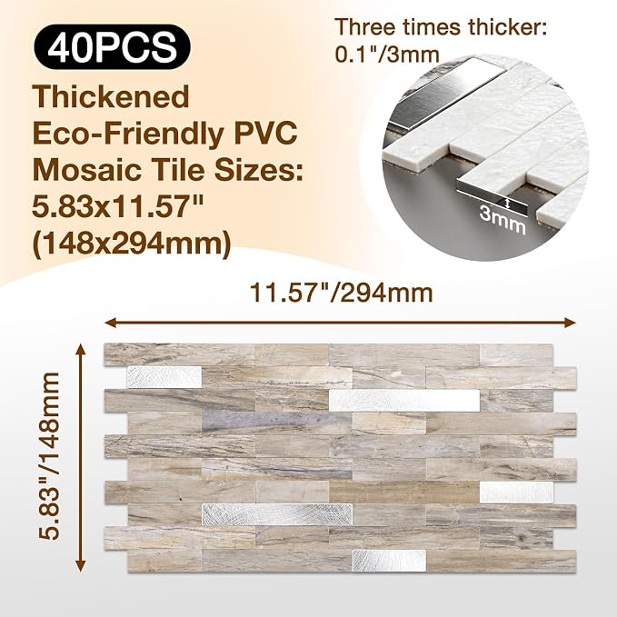 Peel and Stick Backsplash Tile Waterproof Removable PVC Wall Sticker 3D Faux - Image 3