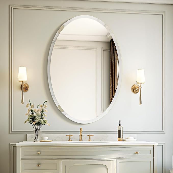 USHOWER Bathroom Mirror for Over Sink, 24x36 Inch Oval Frameless Mirror - Image 7