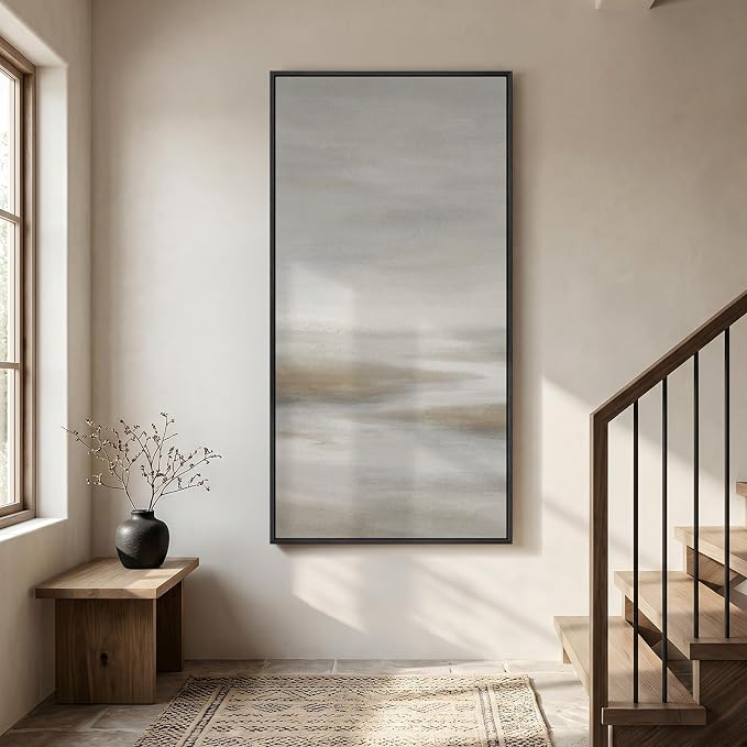 Large Framed Neutral Abstract Wall Art, Modern Vertical Canvas Prints Paintings - Image 4