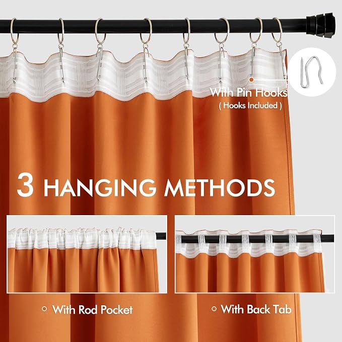 MIULEE 2 Panels Orange Back Tab Blackout Curtains 84 Inch Length - Image 3