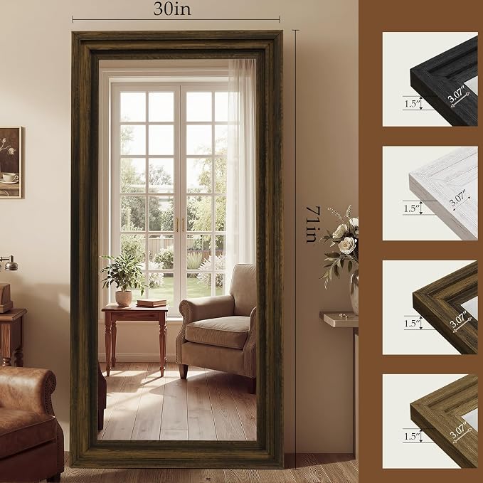 Full Length Mirror 71"x30", Large Solid Wood Frame Floor Mirror, Leaning Floor - Image 2