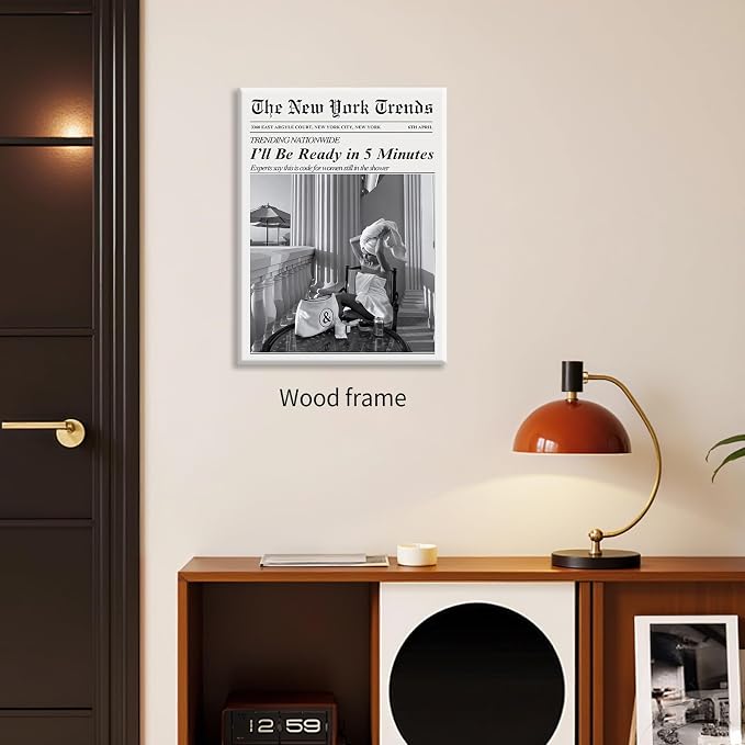 Vintage Newspaper Framed Wall Art Trendy Black and White Aesthetic Posters - Image 4