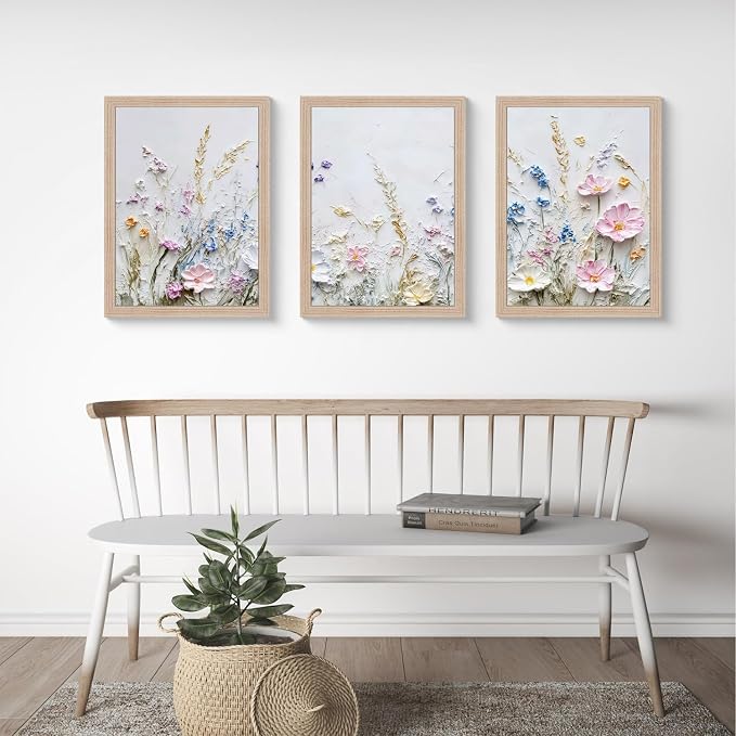 Framed 3D Floral Texture Canvas Wall Art Relief Textured Floral Oil Painting - Image 7