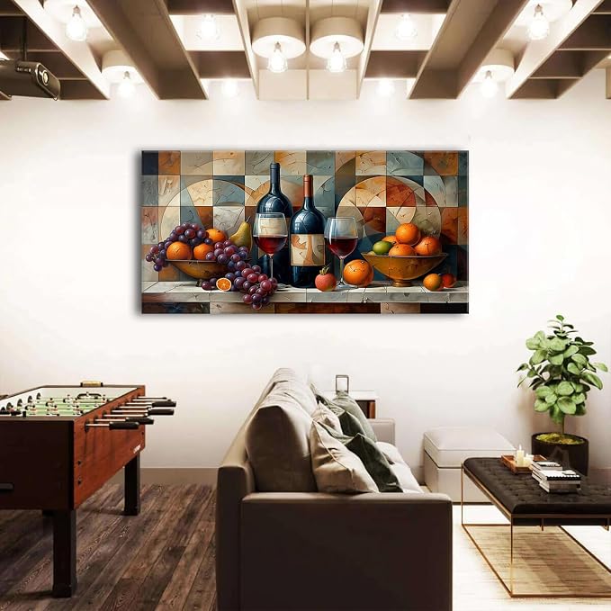 Geometric Kitchen Wall Art Abstract Wine Canvas Prints Red Wine Glass and Fruit - Image 4