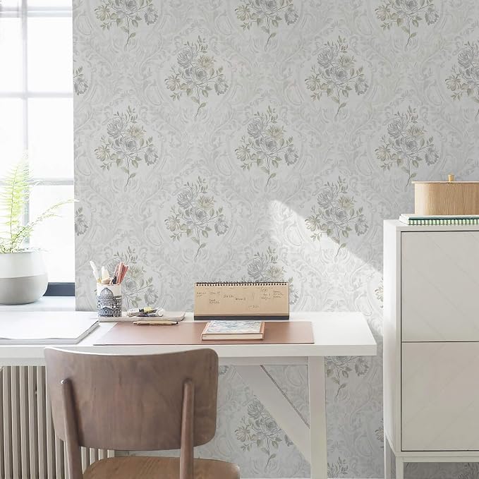 Ismoon Vintage Peel and Stick Wallpaper Floral Contact Paper Boho White and - Image 9