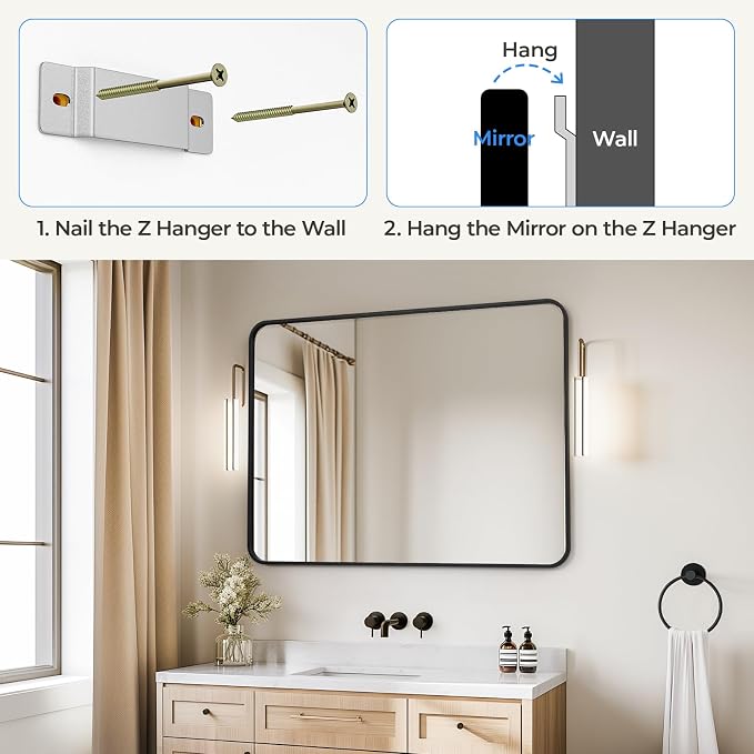 USHOWER Black Bathroom Mirrors for Over Sink 30 x 40 Inch, Metal Frame - Image 5