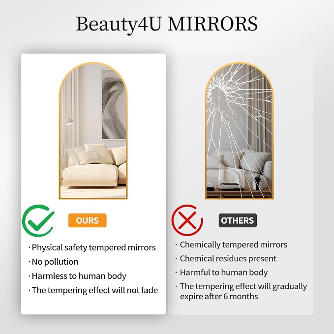 Beauty4U Arched Full Length Mirror, Standing or Leaning, Bedroom Dressing Mirror - Image 5