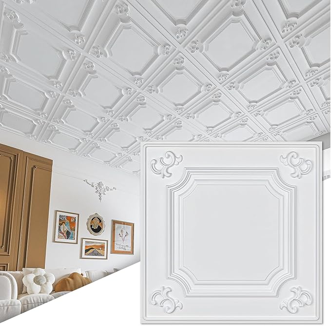 Art3d Drop Ceiling Tiles 24x24, Wainscoting Panels Glue Up 2x2, Cloud-White - Image 2