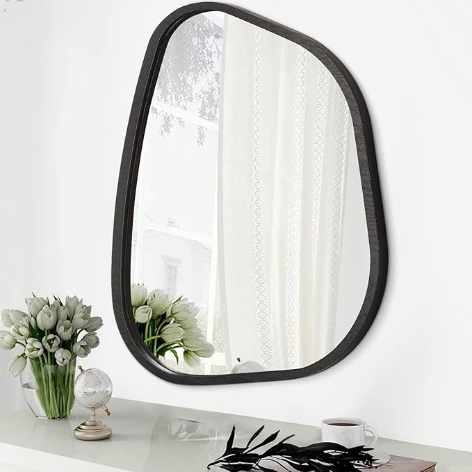 Irregular Bathroom Mirror Modern Oval Wall Mirror Asymmetrical Wooden Framed by HLFMVWE