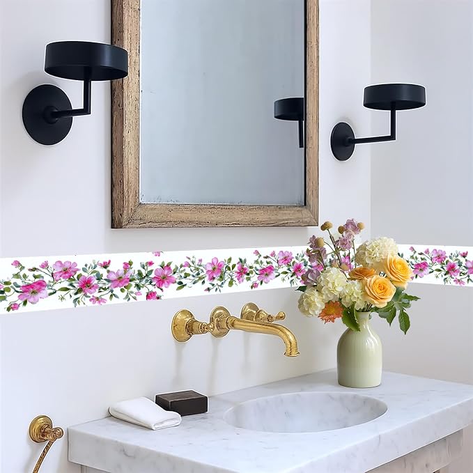 Pink Floral Wallpaper Border 196x4 Inch Peel and Stick Wall Border Self - Image 5