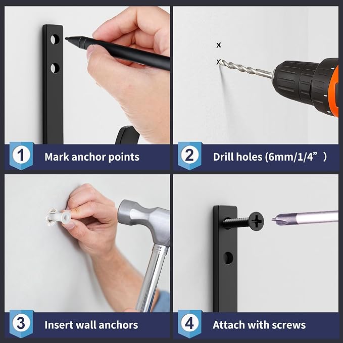 Wall Hooks 4 Pack, 22LB Load-Bearing Black Metal Heavy Duty Hooks - Image 5