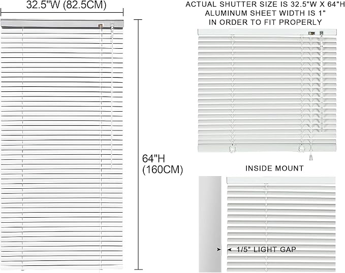 YIIBAII Mini Blinds Suitable for 33" W x 64" H Windows 1" Aluminum Horizontal - Image 6