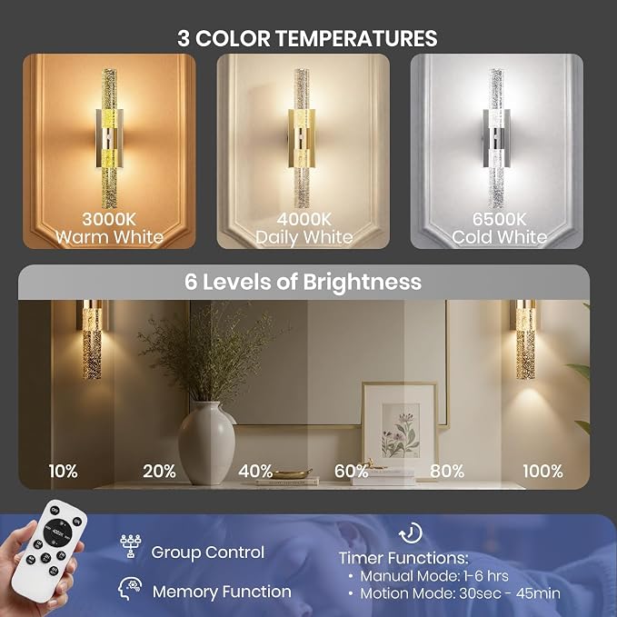 IRONPAX Wall Sconces Battery Operated Set of 2, Wireless Rechargeable Wall - Image 4