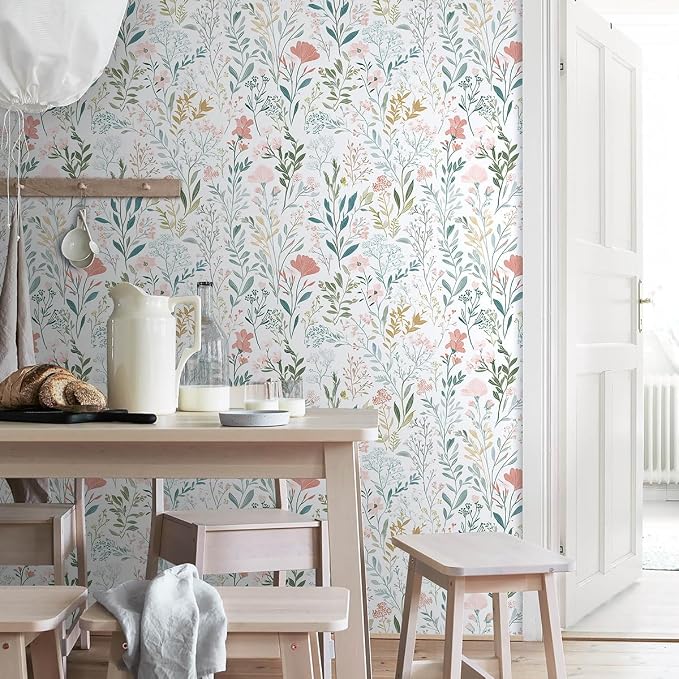 Froluya Floral Peel and Stick Wallpaper Boho Floral Contact Paper 16.9" x - Image 4