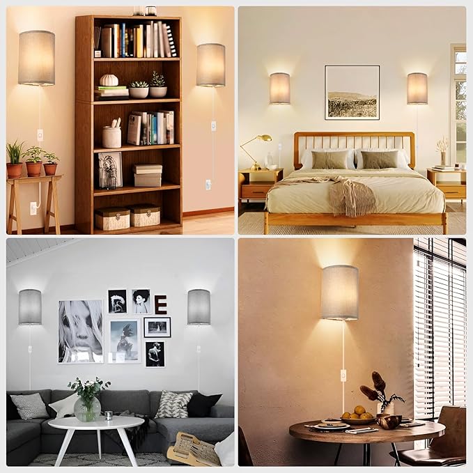 Wall Sconces Set of 2, Plug in Wall Sconces - Image 7