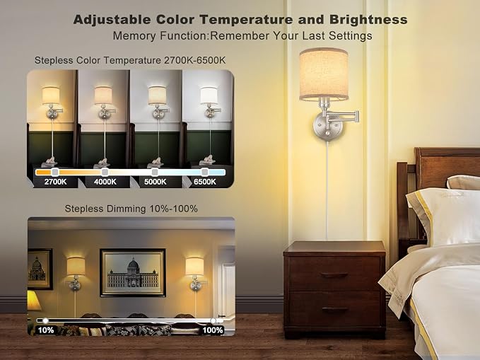 Plug in Wall Sconces with Remote Control, Dimming & Adjustable Colors - Image 2