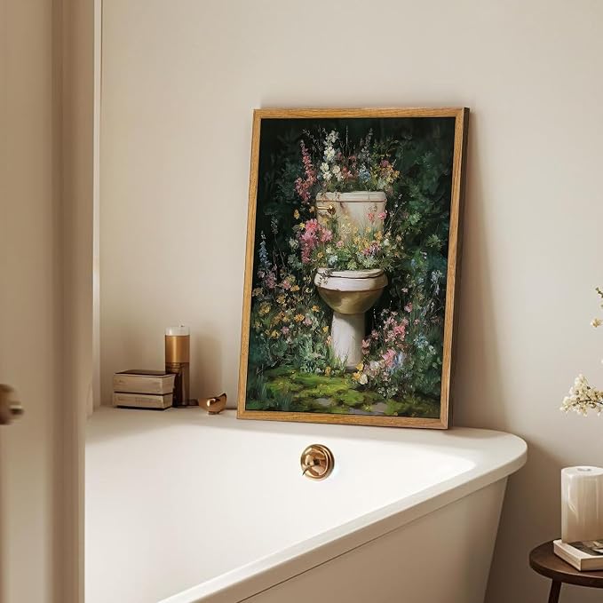 AtterrirArt Framed Funny Bathroom Wall Art, 12 * 16inch, Vintage Toilet Bowl - Image 5