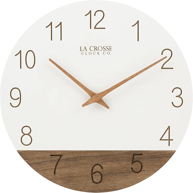 La Crosse Clock 404-3630B 12 inch Ivory Sierra Wood Quartz Analog Wall Clock by LaCrosseTechnology
