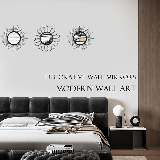 3 Pack Metal Mirrors for Wall Sunburst Wall Mirrors Home Décor Decorative - Image 7
