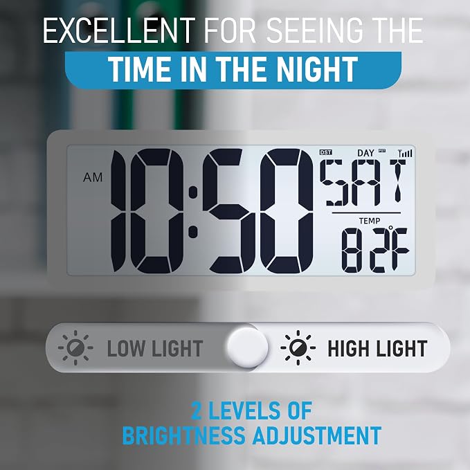 TXL Atomic Clock with Backlight, 14.2" Digital Wall Clock, Battery Operated - Image 5