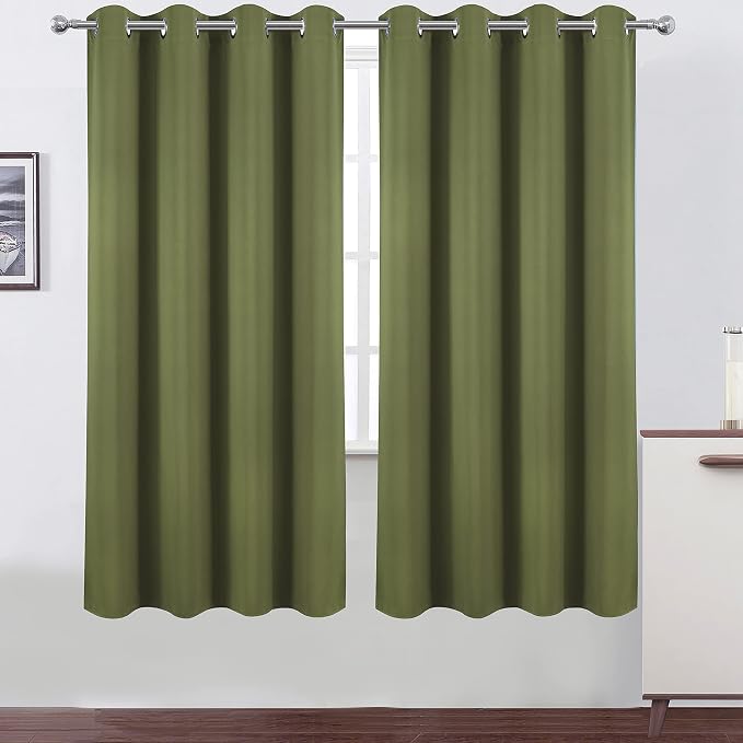 LEMOMO Olive Green Thermal Blackout Curtains/52 x 72 Inch/Set of 2 Panels Room by Lemomo