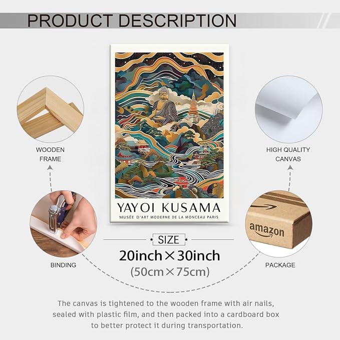 Yayoi Kusama Framed Wall Art Vintage Japanese Poster 20X30 in Abstract Buddha - Image 2