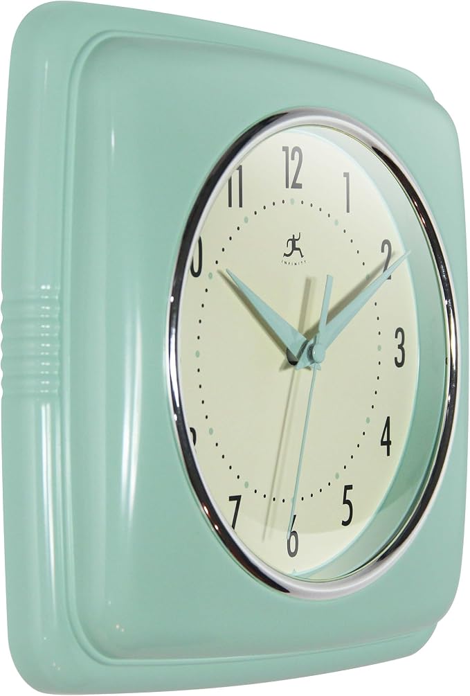 Infinity Instruments Square Retro Wall Clock, Pastel Green - Image 2