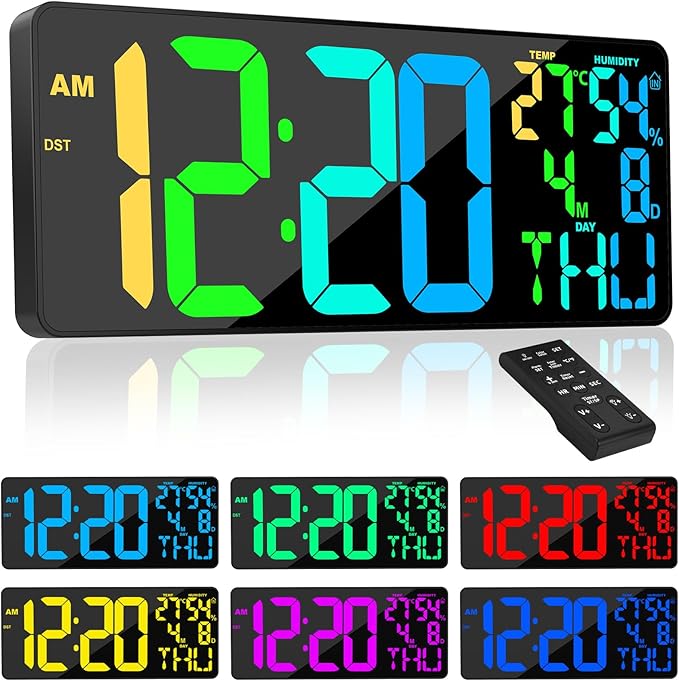 18" Digital Wall Clock Large Display, 11 RGB Color Changing Large Digital Wall by Xflyee