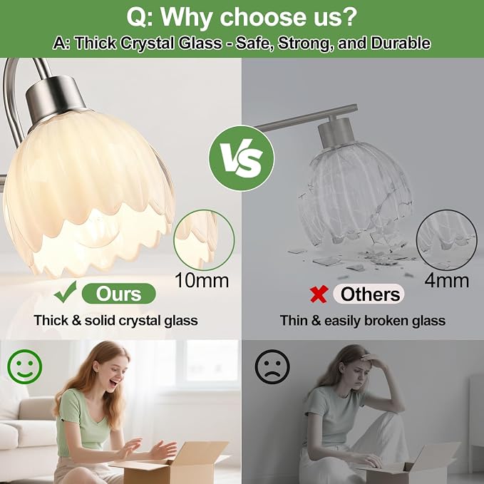 Bathroom Light Fixtures, 3-Light Brushed Nickel Bathroom Vanity Light Over - Image 5
