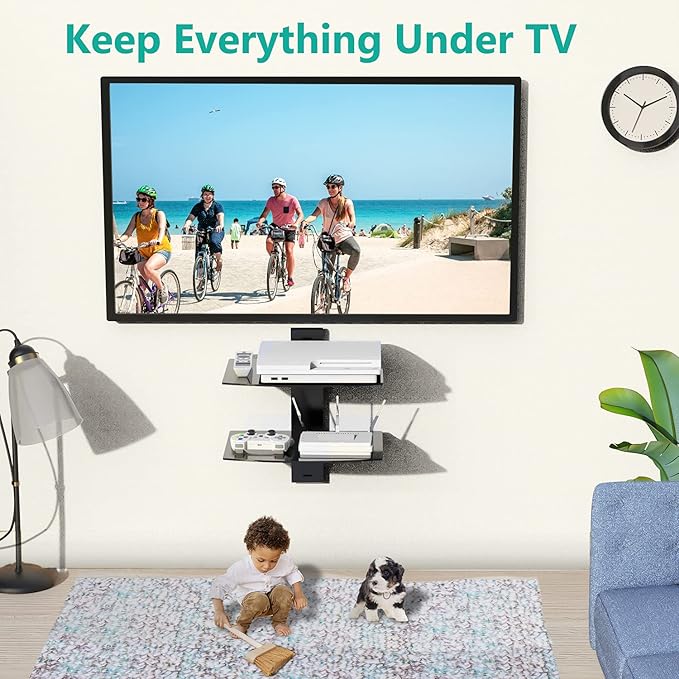 WALI Floating TV Shelf, 2 Tier Glass Projector Shelf - Image 4