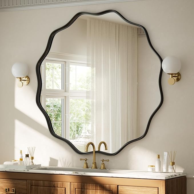 VooBang Black Scalloped Circle Mirror, Hanging Leaning - Image 3