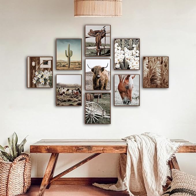 tgguytiy 9 Pcs Western Vintage Farmhouse Poster Canvas Wall Art Highland cattle - Image 5