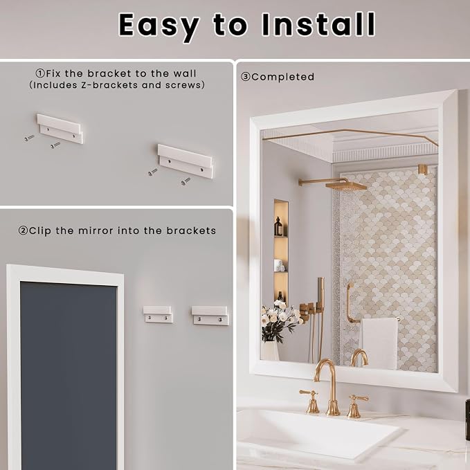 Amorho Bathroom Mirror, 28x32 Inch White Framed Bathroom Mirrors - Image 7