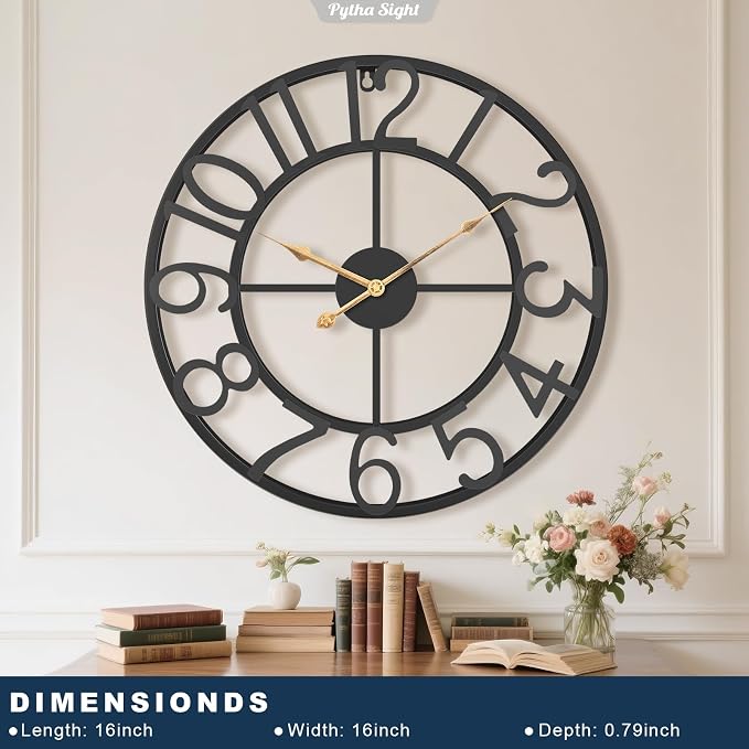 Pytha Sight Large Wall Clock for Lving Room, 16 Inch Modern Industrial - Image 2