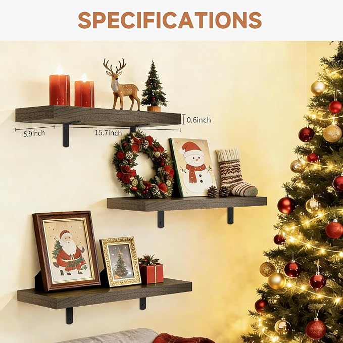 Easy Install Floating Shelves, 15.7 Inch Wall Mounted Wood Shelf, Hanging Shelf - Image 3
