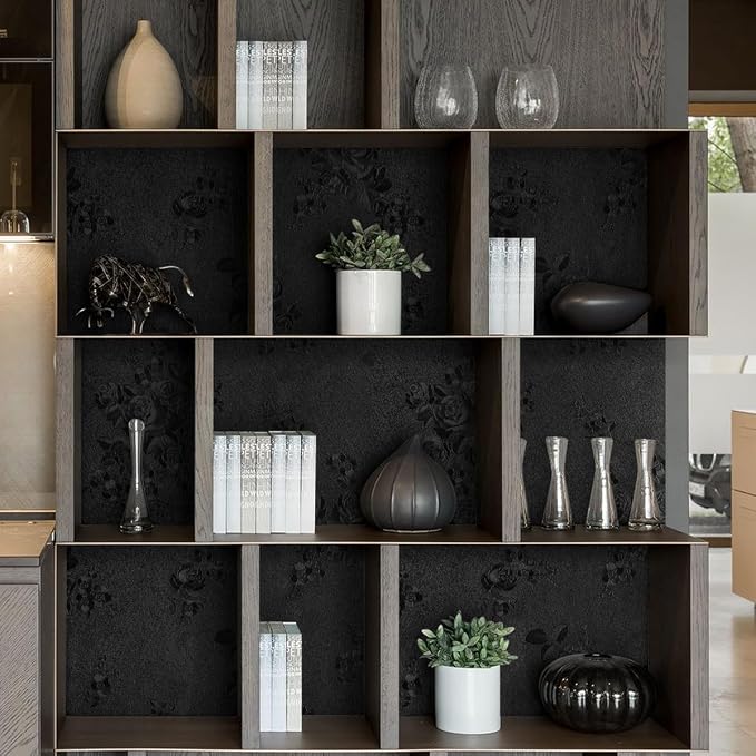 Black Peel and Stick Wallpaper Floral Black Wallpaper 17.7inch x 393.7inch - Image 7