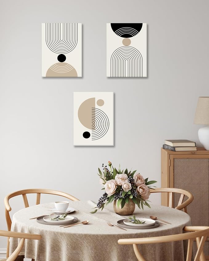 HesenDot Abstract Geometric Wall Art Set of 3, 30x40CM Minimalist Line Framed - Image 5
