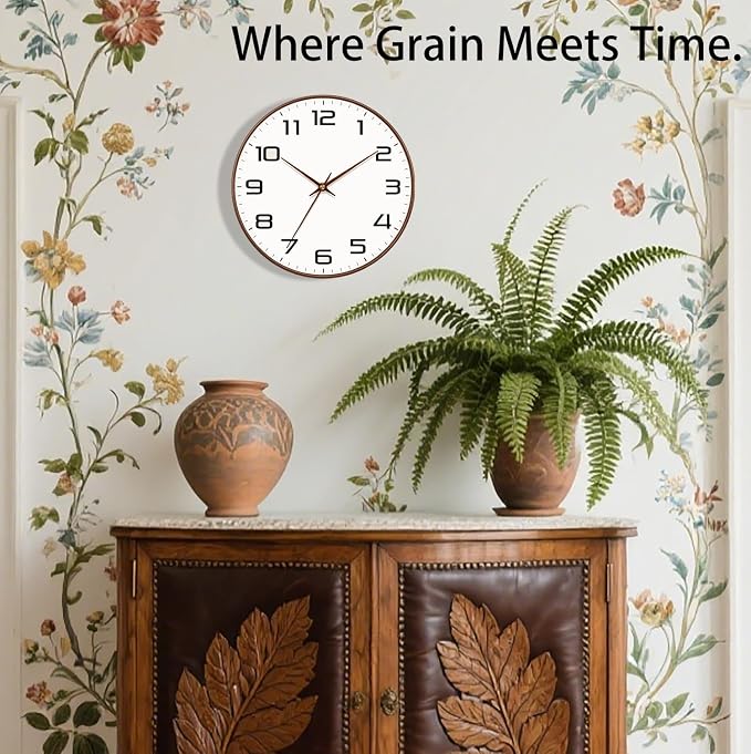 Woodgrain Wall Clocks Battery Operated 12 Inch, Large Easy-to-Read Silent - Image 2