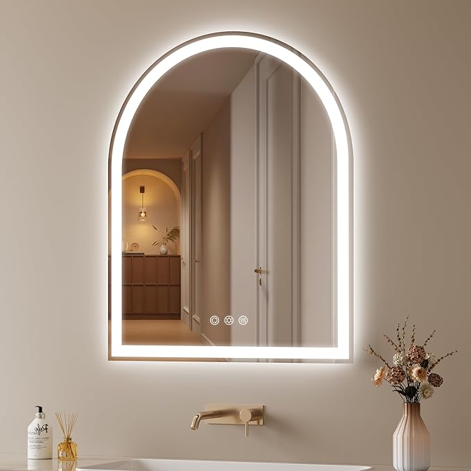 Arched LED Mirror for Bathroom 24"x30"- Frameless Lighted Bathroom Mirror by OUMUSUMIRROR