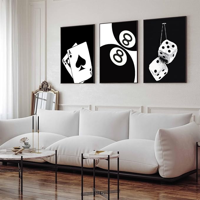 3Pcs Black and White Poker Dice Canvas Wall Art Lucky You Poster Prints Trendy - Image 4