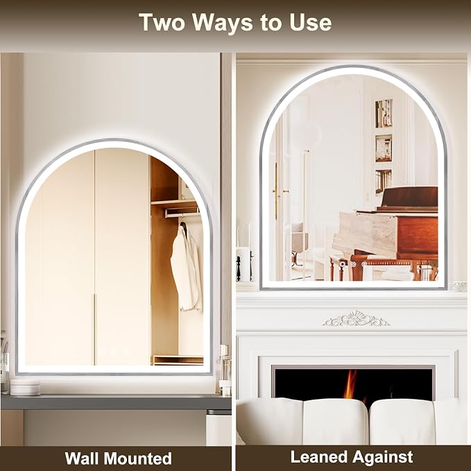 Arched LED Mirror for Bathroom 30"x36", 3 Color Changing, Touch Sensor - Image 7