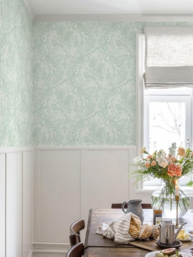 Ismoon Floral Wallpaper Peel and Stick Sage Green Contact Paper Boho Vintage - Image 2