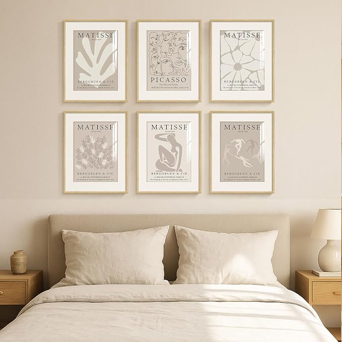 Framed Neutral Abstract Wall Art, 6 Piece Modern Matisse Prints Artwork - Image 4