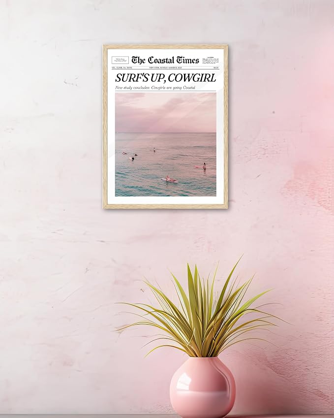 iHery Small Framed Trendy Coastal Cowgirl NewsPaper Wall Art Prints, Western - Image 6