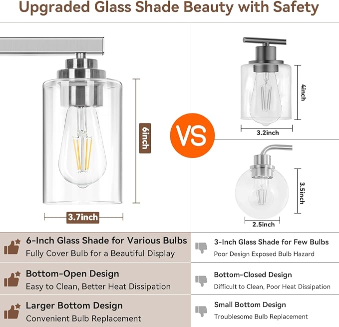 VerRon 4-Light Bathroom Light Fixtures, Classic Wall Light Fixture - Image 4