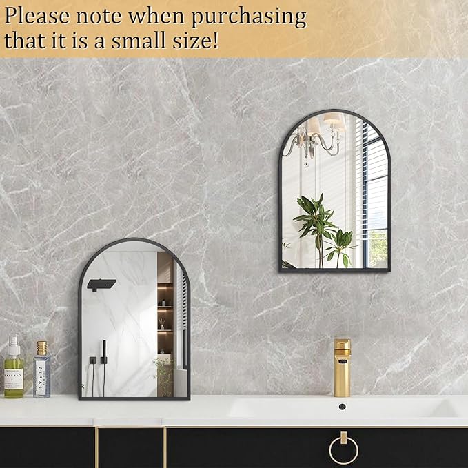 Black Arched Mirror, Modern Bathroom Wall Mirror Aluminum Alloy Framed Mirror - Image 4