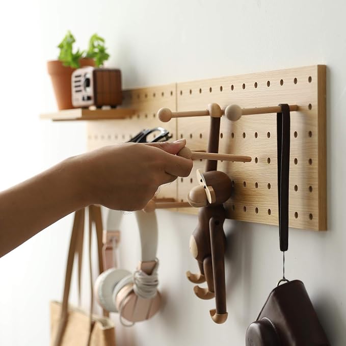 Wooden Pegboard Modular Display Organization Storage Wall Hooks Shelf - Image 3